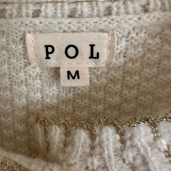 POL CREAM WITH GOLD BUTTONS CHUNKY CABLE KNIT CARDIGAN SWEATER WITH POCKETS SZ M - Picture 3 of 3